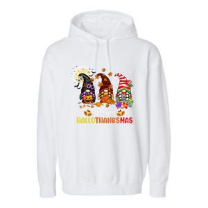 Gnomes Lover Halloween Merry Christmas Happy Hallothanksmas Gift Garment-Dyed Fleece Hoodie