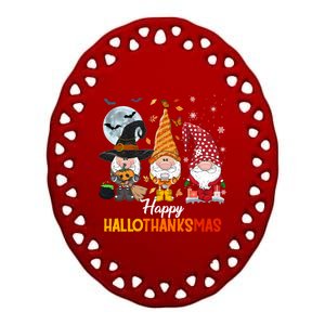 Gnomes Lover Halloween Merry Christmas Happy Hallothanksmas Gift Ceramic Oval Ornament