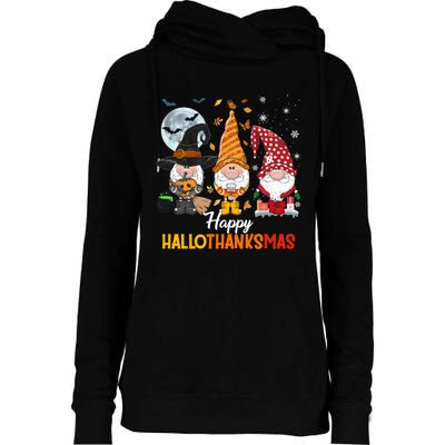 Gnomes Lover Halloween Merry Christmas Happy Hallothanksmas Womens Funnel Neck Pullover Hood