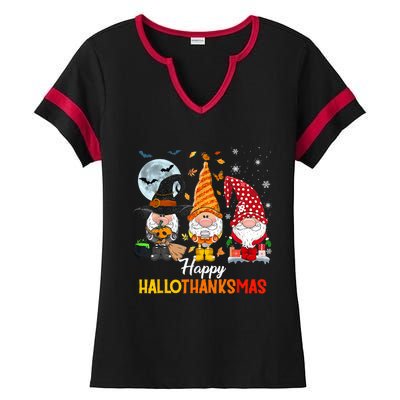 Gnomes Lover Halloween Merry Christmas Happy Hallothanksmas Ladies Halftime Notch Neck Tee