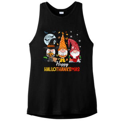 Gnomes Lover Halloween Merry Christmas Happy Hallothanksmas Ladies PosiCharge Tri-Blend Wicking Tank