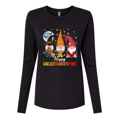 Gnomes Lover Halloween Merry Christmas Happy Hallothanksmas Womens Cotton Relaxed Long Sleeve T-Shirt