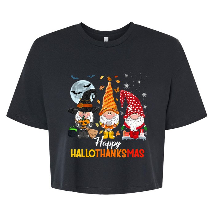 Gnomes Lover Halloween Merry Christmas Happy Hallothanksmas Bella+Canvas Jersey Crop Tee