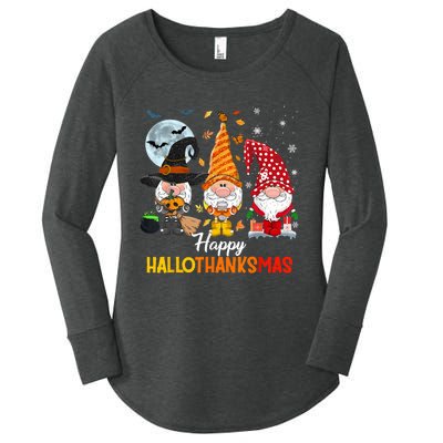 Gnomes Lover Halloween Merry Christmas Happy Hallothanksmas Women's Perfect Tri Tunic Long Sleeve Shirt