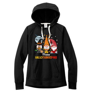 Gnomes Lover Halloween Merry Christmas Happy Hallothanksmas Women's Fleece Hoodie