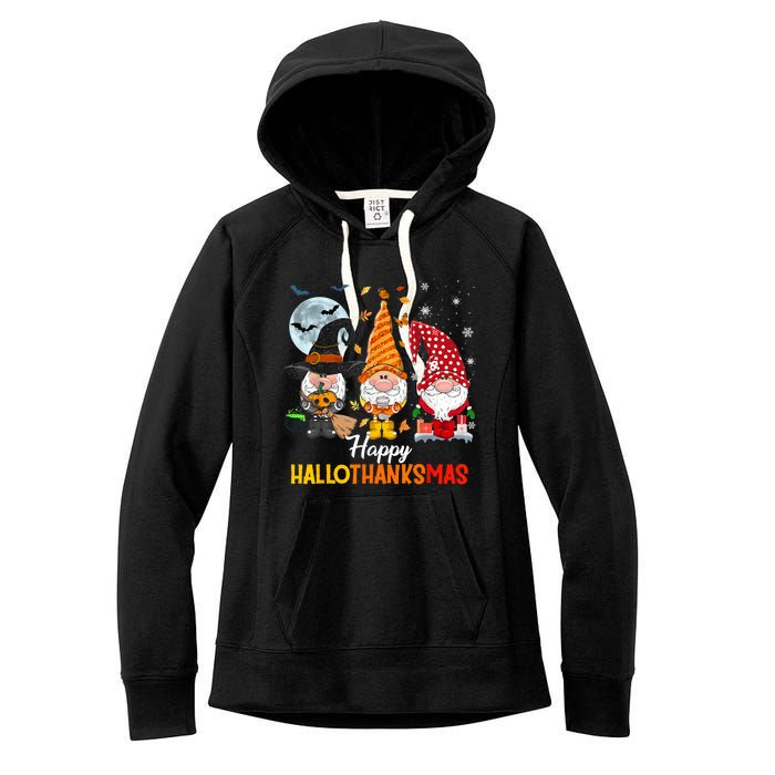 Gnomes Lover Halloween Merry Christmas Happy Hallothanksmas Women's Fleece Hoodie