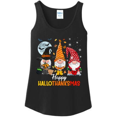 Gnomes Lover Halloween Merry Christmas Happy Hallothanksmas Ladies Essential Tank