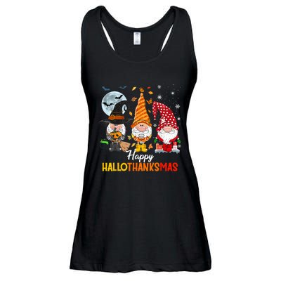 Gnomes Lover Halloween Merry Christmas Happy Hallothanksmas Ladies Essential Flowy Tank