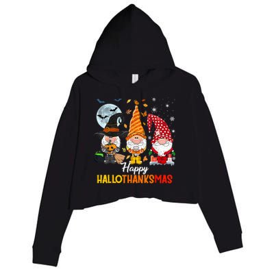 Gnomes Lover Halloween Merry Christmas Happy Hallothanksmas Crop Fleece Hoodie