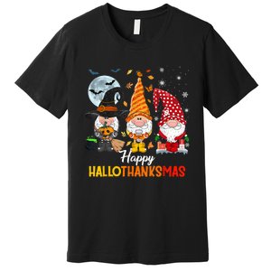 Gnomes Lover Halloween Merry Christmas Happy Hallothanksmas Premium T-Shirt