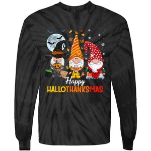 Gnomes Lover Halloween Merry Christmas Happy Hallothanksmas Tie-Dye Long Sleeve Shirt