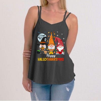 Gnomes Lover Halloween Merry Christmas Happy Hallothanksmas Women's Strappy Tank