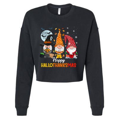 Gnomes Lover Halloween Merry Christmas Happy Hallothanksmas Cropped Pullover Crew