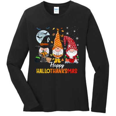 Gnomes Lover Halloween Merry Christmas Happy Hallothanksmas Ladies Long Sleeve Shirt