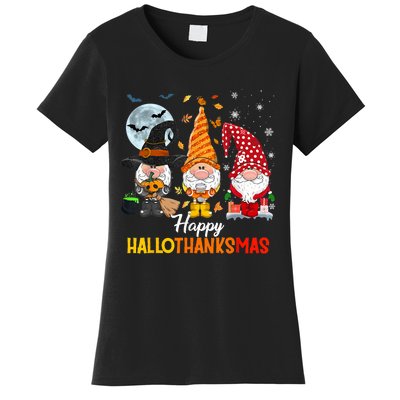 Gnomes Lover Halloween Merry Christmas Happy Hallothanksmas Women's T-Shirt