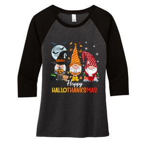 Gnomes Lover Halloween Merry Christmas Happy Hallothanksmas Women's Tri-Blend 3/4-Sleeve Raglan Shirt