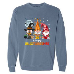 Gnomes Lover Halloween Merry Christmas Happy Hallothanksmas Garment-Dyed Sweatshirt