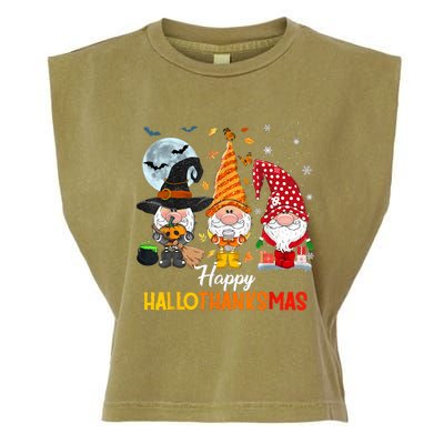 Gnomes Lover Halloween Merry Christmas Happy Hallothanksmas Garment-Dyed Women's Muscle Tee