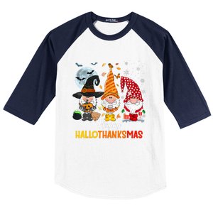 Gnomes Lover Halloween Merry Christmas Happy Hallothanksmas Baseball Sleeve Shirt