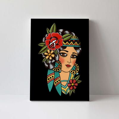 Gypsy Lady Head American Traditional Tattoo Design Canvas