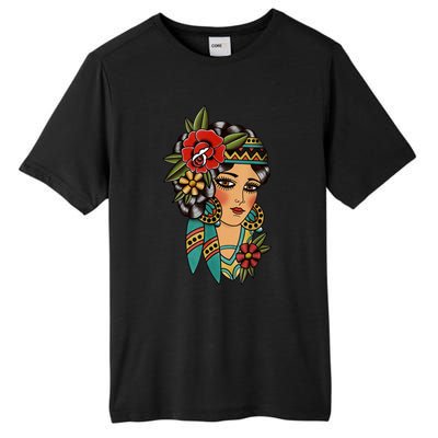 Gypsy Lady Head American Traditional Tattoo Design Tall Fusion ChromaSoft Performance T-Shirt