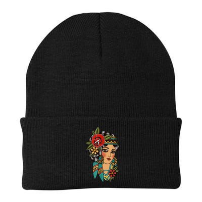 Gypsy Lady Head American Traditional Tattoo Design Beanie