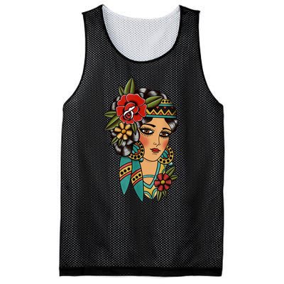 Gypsy Lady Head American Traditional Tattoo Design Mesh Reversible Basketball Jersey Tank