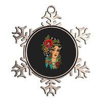 Gypsy Lady Head American Traditional Tattoo Design Metallic Star Ornament