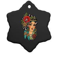 Gypsy Lady Head American Traditional Tattoo Design Ceramic Star Ornament