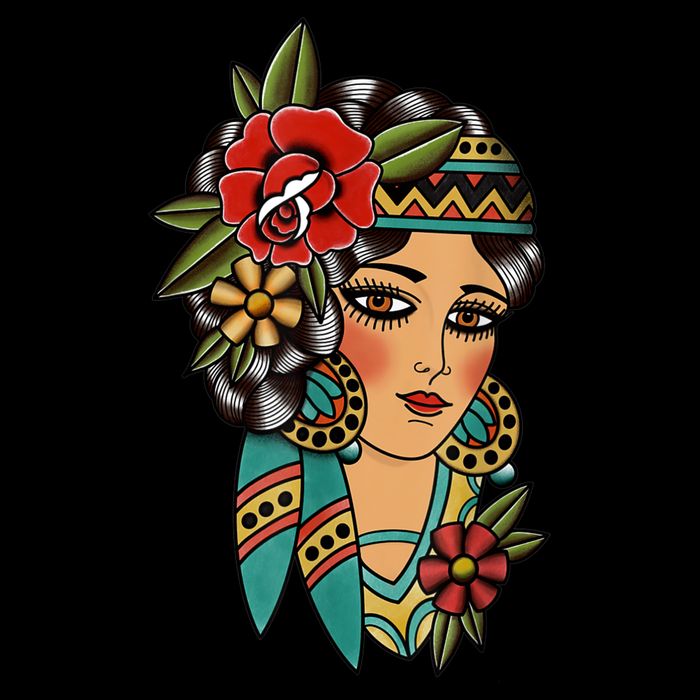 Gypsy Lady Head American Traditional Tattoo Design Poster