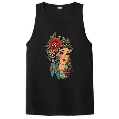 Gypsy Lady Head American Traditional Tattoo Design PosiCharge Competitor Tank