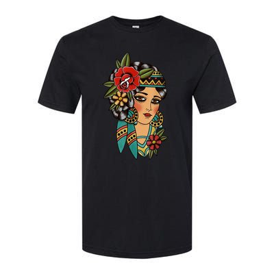 Gypsy Lady Head American Traditional Tattoo Design Softstyle® CVC T-Shirt