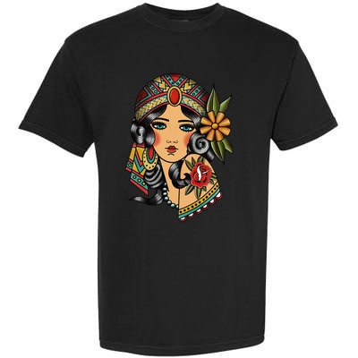 Gypsy Lady Head Fortune Teller American Traditional Tattoo Garment-Dyed Heavyweight T-Shirt