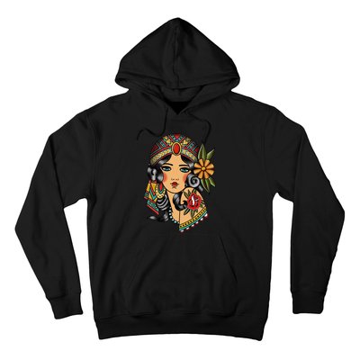 Gypsy Lady Head Fortune Teller American Traditional Tattoo Hoodie