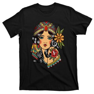 Gypsy Lady Head Fortune Teller American Traditional Tattoo T-Shirt