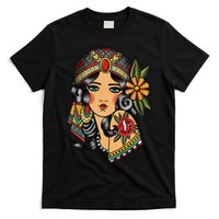 Gypsy Lady Head Fortune Teller American Traditional Tattoo T-Shirt