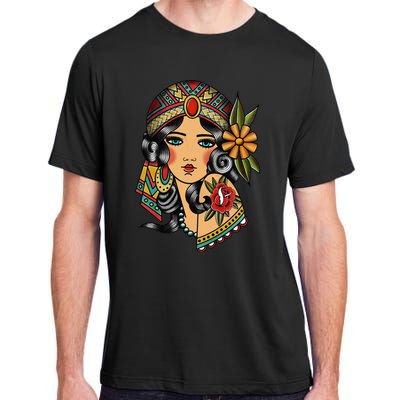 Gypsy Lady Head Fortune Teller American Traditional Tattoo Adult ChromaSoft Performance T-Shirt