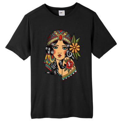 Gypsy Lady Head Fortune Teller American Traditional Tattoo Tall Fusion ChromaSoft Performance T-Shirt