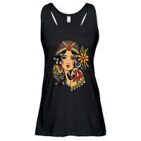 Gypsy Lady Head Fortune Teller American Traditional Tattoo Ladies Essential Flowy Tank