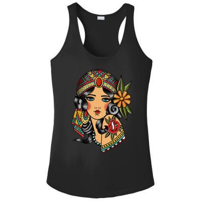 Gypsy Lady Head Fortune Teller American Traditional Tattoo Ladies PosiCharge Competitor Racerback Tank