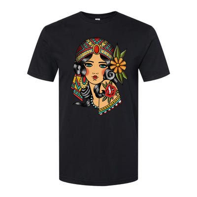 Gypsy Lady Head Fortune Teller American Traditional Tattoo Softstyle CVC T-Shirt