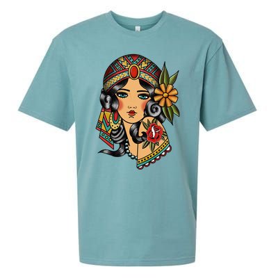 Gypsy Lady Head Fortune Teller American Traditional Tattoo Sueded Cloud Jersey T-Shirt