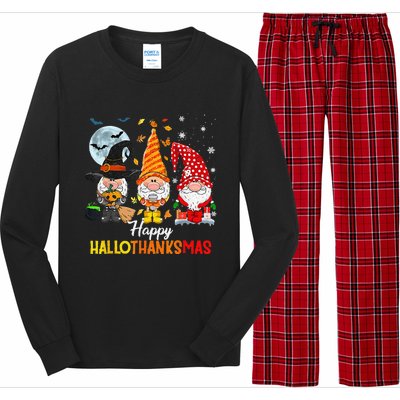 Gnomes Lover Halloween Merry Christmas Happy Hallothanksmas Long Sleeve Pajama Set