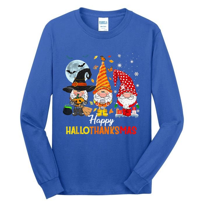 Gnomes Lover Halloween Merry Christmas Happy Hallothanksmas Tall Long Sleeve T-Shirt