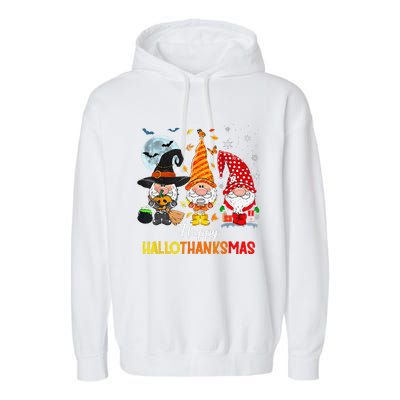 Gnomes Lover Halloween Merry Christmas Happy Hallothanksmas Garment-Dyed Fleece Hoodie