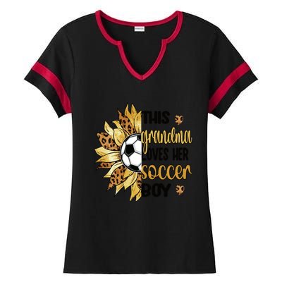 Grandma Loves Her Soccer Boy Soccer Player Grandmother Great Gift Ladies Halftime Notch Neck Tee