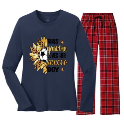 Grandma Loves Her Soccer Boy Soccer Player Grandmother Great Gift Women's Long Sleeve Flannel Pajama Set 