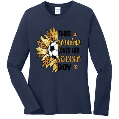 Grandma Loves Her Soccer Boy Soccer Player Grandmother Great Gift Ladies Long Sleeve Shirt