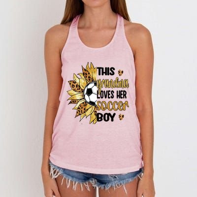 Grandma Loves Her Soccer Boy Soccer Player Grandmother Great Gift Women's Knotted Racerback Tank