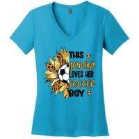 Grandma Loves Her Soccer Boy Soccer Player Grandmother Great Gift Women's V-Neck T-Shirt